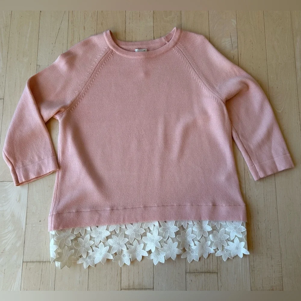 J. Crew Women’s Lace Hem Merino Wool Blend Sweater in Pink Blush Size Small NWOT
